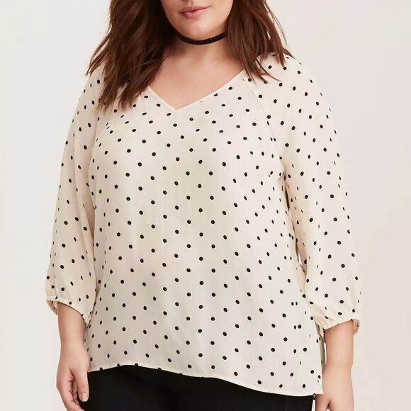 Torrid Top Black & Ivory Polka Dot Shirt Size 2X - Picture 1 of 6